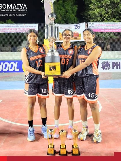 Three of our players who represented the victorious Team Maharashtra, which clinched second place at the U-19 Basketball Nationals, proudly hold the championship trophy.