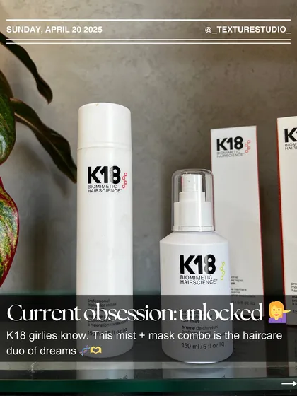 Current obsession: unlocked. The K18 mist and mask combo is the haircare duo of our dreams for repairing damage.
