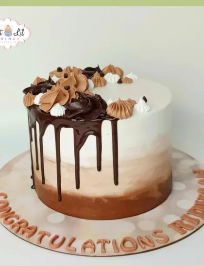 A beautiful chocolate drip cake with an ombre effect, perfect for congratulating Ridhhaan.