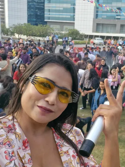 A selfie with the energetic crowd at the ASF Insignia Holi celebration. There's nothing like the energy of a big outdoor party.