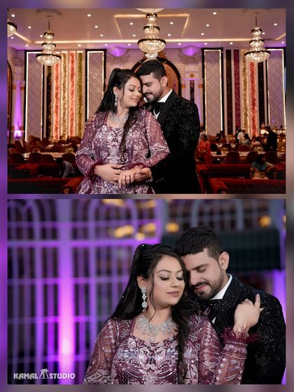 A collage capturing the tender moments of an engagement ceremony, from a loving embrace to a quiet shared glance, all under the sparkle of chandeliers.