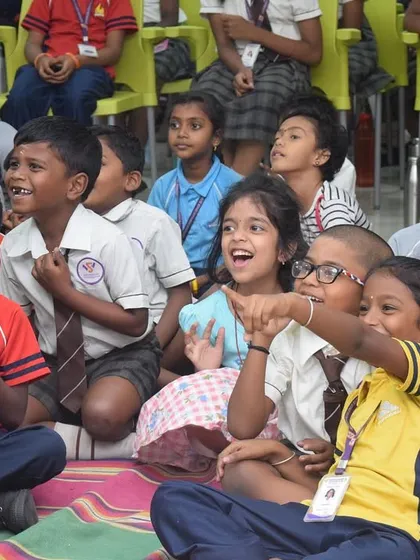 The faces of pure wonder at Santhanam Vidyalaya School in Tiruchirappalli. As a puppeteer behind the screen, I often only hear the audience, so seeing these photos is a gift.