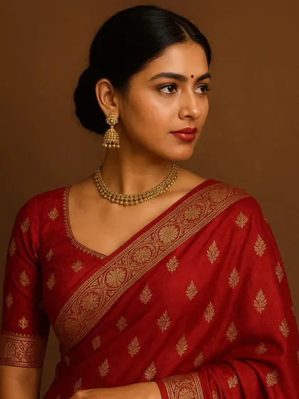 Capturing multiple angles is key to a complete portrait session. This shot provides another perspective, focusing on the subject's elegant posture and the fine details of her traditional Indian attire.