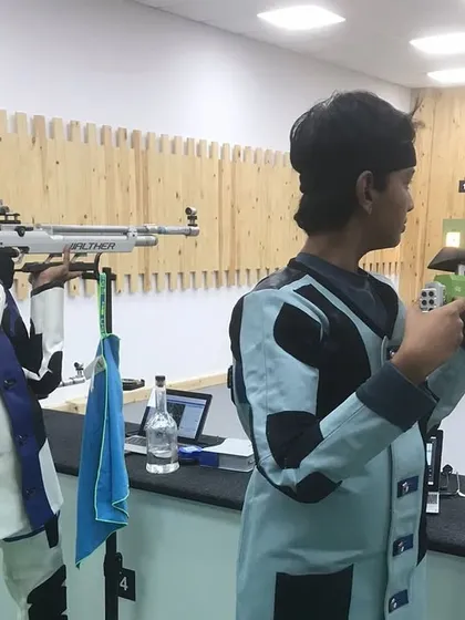 Our young shooters preparing for the National match challenge, demonstrating impressive form and focus.