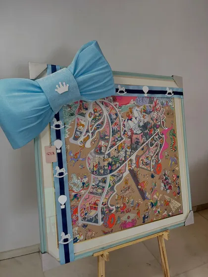 I also create variations in different color palettes. Here is the same intricate artwork presented with a beautiful baby blue bow, perfect for a little boy.