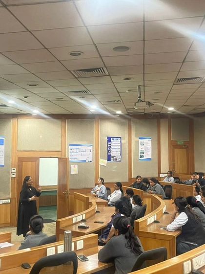 Speaking to a group of women employees about the specifics of the POSH Act. It is vital for them to know the mechanisms available for their protection.