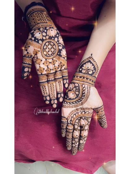 A beautiful Diwali mehendi with a mix of teddy bear motifs and traditional patterns, showing how we can have fun with designs!