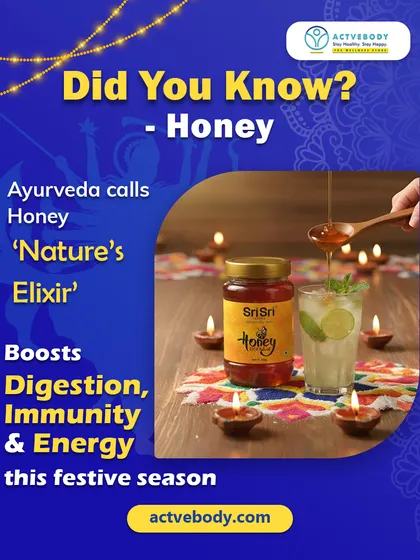 Did you know Ayurveda calls honey 'Nature's Elixir'? This festive image of Sri Sri Honey explains that it's perfect for boosting digestion, immunity, and energy during the celebratory season.