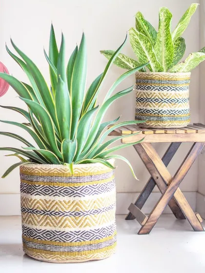 Let your plants be a statement. Our African-inspired jute baskets serve as gorgeous floor planters, bringing texture, pattern, and a touch of global design to any corner of your home.