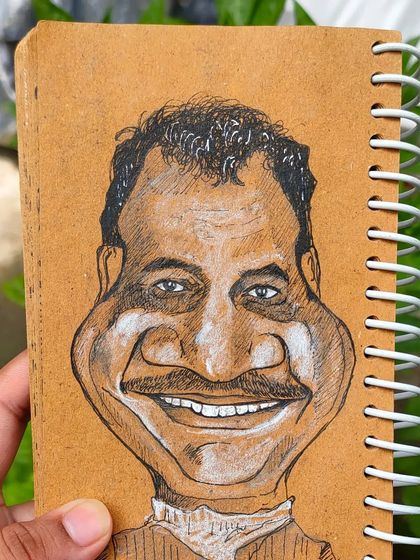 A special digital caricature of my papa, drawn on a notepad-style background. This shows the versatility of digital art to mimic traditional textures.