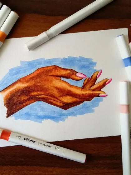 A quick hand study using Ohuhu alcohol markers. This was a fun experiment to practice blending and shading with a different medium to create realistic skin tones.