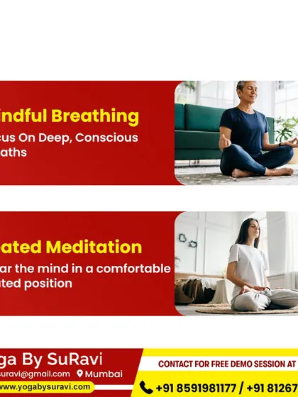 We offer techniques like Mindful Breathing and Seated Meditation to help you clear your mind and find peace in your daily life.