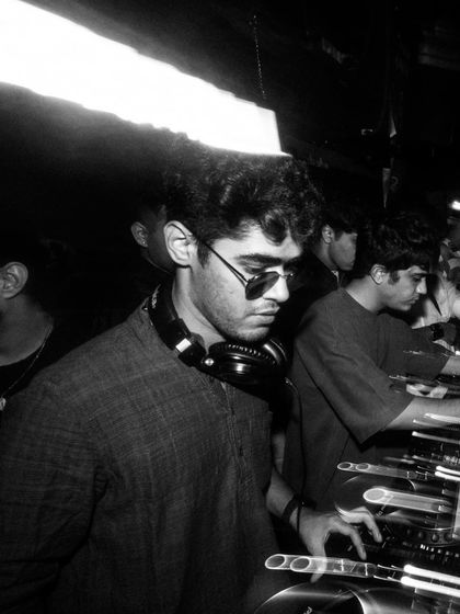 A black and white shot of me used for the 'Keep Hush' promo. It captures the focused, underground vibe of the event.