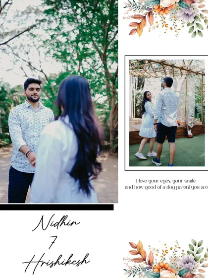 An album layout that uses a creative, over-the-shoulder perspective to draw you into the couple's world, set in a rustic, natural environment.