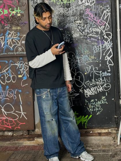Another shot from the graffiti wall series, showing off the full fit.