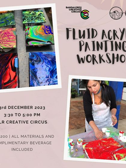 Another announcement for a fluid acrylic painting workshop at a creative carnival. It's the kind of paint play that truly celebrates the artist within.