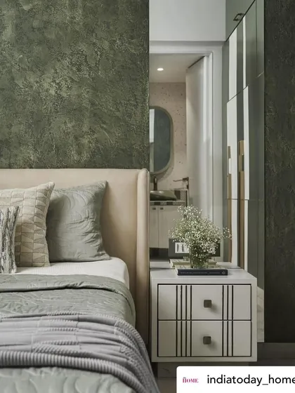 A shot from the India Today Home feature on Virali Villa, showcasing the olive green bedroom.