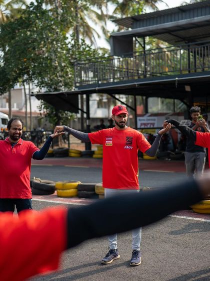 A warm-up session before we hit the track. Physical preparation is just as important as mental readiness for a safe and effective day of riding.