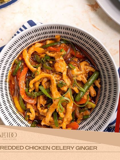 My Shredded Chicken Celery Ginger, a flavorful stir-fry with tender chicken strips, crisp bell peppers, and a savory ginger sauce. It’s a light yet satisfying main course.
