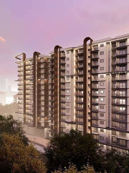 The two vertical fins are strategically positioned to create a dynamic interplay of shadow and light. This enhances both the visual depth and spatial articulation of the facade, creating a sophisticated, contemporary expression.