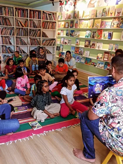 This is what our community is all about. Children and parents gathered for an interactive storytelling session, completely lost in the world of a story. We host events like these regularly to make reading a shared, joyful experience.