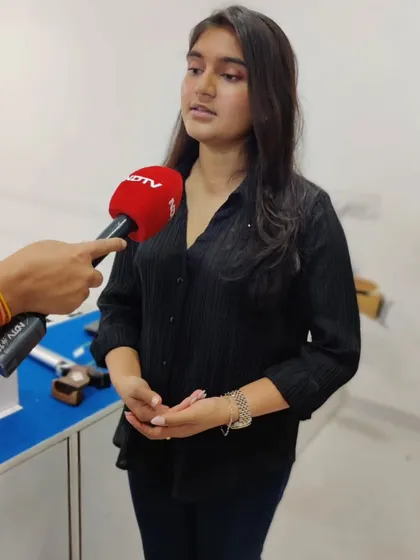 Esha Singh being interviewed by NDTV at our academy. We are proud to be a trusted space for India's top athletes.