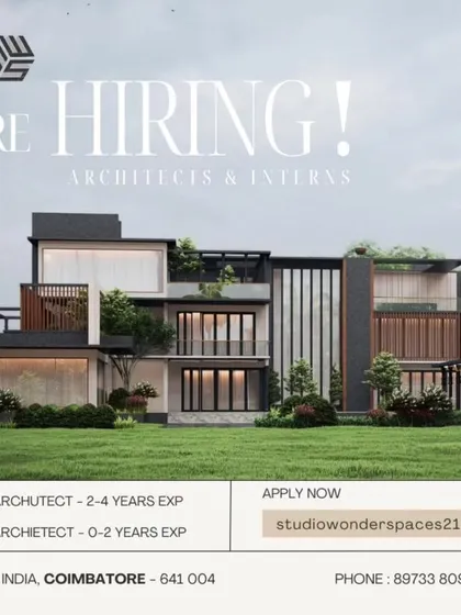 This posting for Studio Wonderspaces in Coimbatore is a great example of the high-quality architectural roles I feature. It targets both senior architects with 2-4 years of experience and junior architects, making it easy for firms to build a complete team.