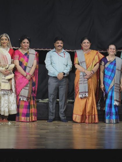 The talented team of puppeteers and dancers for 'Giridhar Naagar Ki Meera' after a successful show. It is a collaborative effort that brings these stories to the stage.