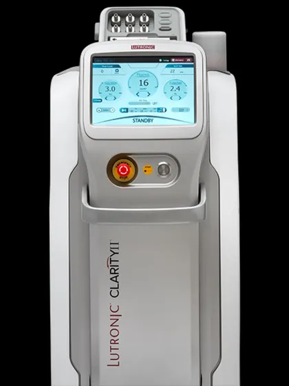This is the Lutronic Clarity II, a cornerstone of my practice. It features dual wavelengths to safely treat all skin types, even the darkest tones, which require a specific and careful approach. Its advanced cooling system ensures patient comfort, making it a superior choice for reliable and long-term hair reduction.