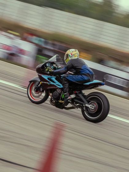 Another angle of the custom drag bike, highlighting its low-slung profile and extended frame, all designed to keep it stable at incredible speeds.