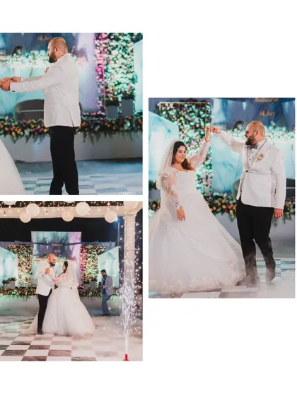 A collage of the couple's first dance, complete with sparklers and dramatic smoke effects, creating a truly magical and cinematic memory.