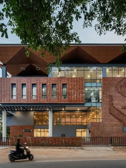 The award-winning Nirbhaya Centre in Bangalore is a project with deep social impact. The building's facade, with its intricate brickwork and welcoming scale, was designed to be an approachable and safe space for women and children.