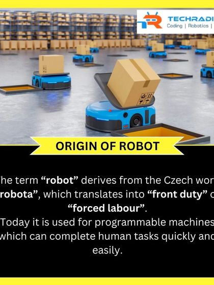 An educational graphic explaining the origin of the word "robot." We believe in providing context and history to deepen students' understanding of the technology they work with.