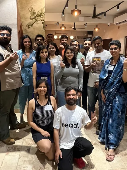 For the book lovers and deep thinkers. A happy group from our 'Blind Date with a Book' event. We create a cozy, introvert-friendly space to connect over shared literary passions.