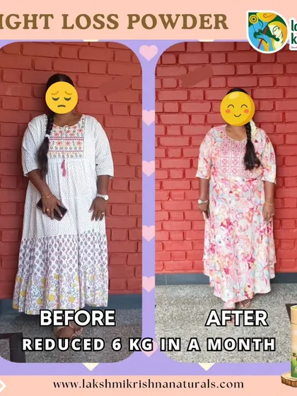 Here is another real customer result. This before and after photo shows a 6 kg weight reduction in just one month, highlighting how quickly our Slim & Strength powder can start showing results.