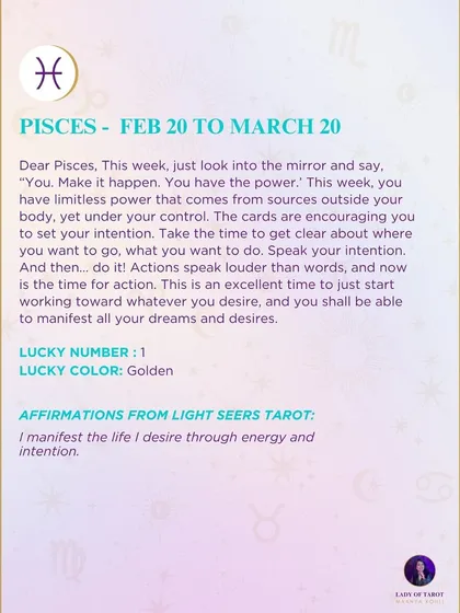 This week's tarot reading for Pisces. You have the power. This week, you have limitless power that comes from sources outside your body, yet under your control.