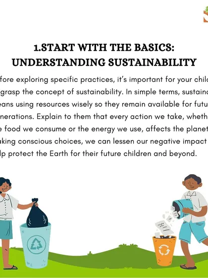 An educational graphic explaining the basics of sustainability. We create simple, easy-to-understand content to help parents and teachers educate children about environmental concepts.