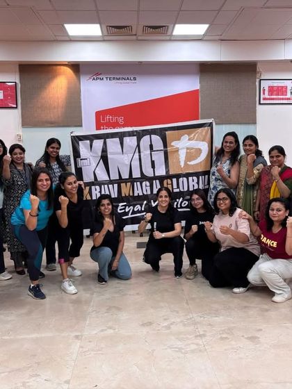 Our team with participants from a major port and terminal operator after a women's self-defense session. The training is designed to be engaging and energetic, ensuring effective learning for all participants.