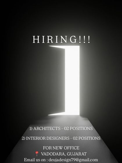 A direct hiring announcement from De'Uja Designs for their new office in Vadodara, Gujarat.