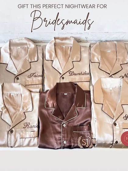 Get your bride tribe ready for the ultimate bachelorette party or pre-wedding sleepover with our dreamy satin PJ sets. We can embroider each set with names or initials for a beautiful, coordinated look.