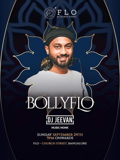 The poster for "Bollyflo," my Sunday night Bollywood event at Flo on Church Street, a premium venue in the heart of the city.