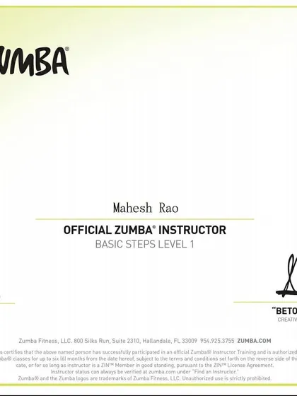 I am proud to be an officially licensed Zumba Instructor. This certification is your assurance that my classes are based on the proven Zumba formula, ensuring a safe, effective, and incredibly fun fitness experience.