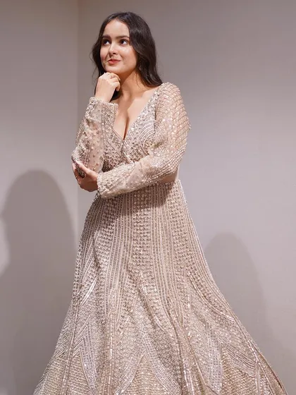 Gown goals! This beige stone-work masterpiece is perfect for any formal occasion.