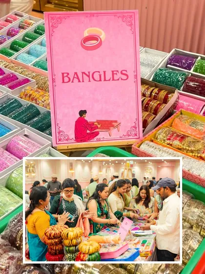 A vibrant bangle stall is always a hit at Mehendi functions. Guests loved choosing their own colorful bangles to wear.