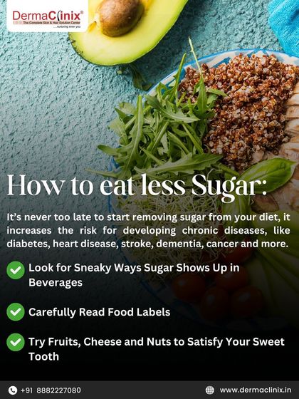 Practical tips on how to eat less sugar. Reading food labels, avoiding sugary beverages, and satisfying your sweet tooth with healthier options like fruits and nuts can greatly benefit your skin.