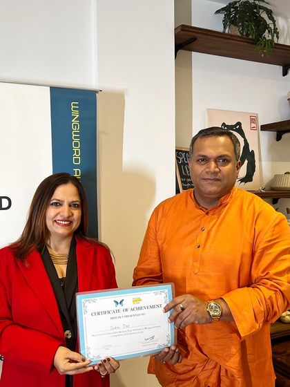 Another happy winner receiving his certificate at the Wingword Poetry Prize ceremony. We celebrate poets from all backgrounds and age groups.