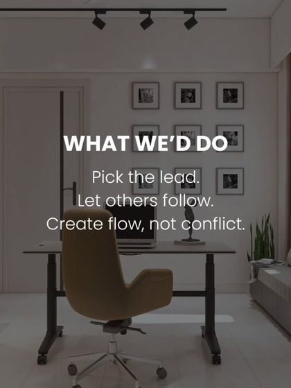 A home office setup designed to create flow, not conflict. The minimalist desk, ergonomic chair, and gallery wall inspire productivity and focus.