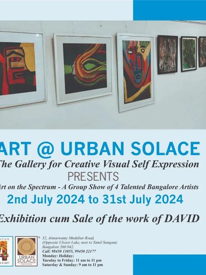 A view of David's artwork hanging in our gallery space during the 'Art on the Spectrum' exhibition.