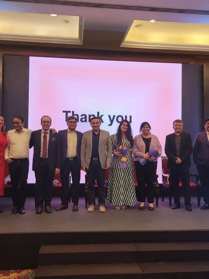 On stage with fellow faculty at the Alma launch of the Viscoderm Hydrobooster in Delhi, a new tool for improving skin hydration.