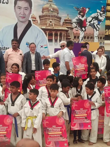 Young students at the Kukkiwon International Championship. We believe in giving even our youngest members the experience of a large-scale tournament.